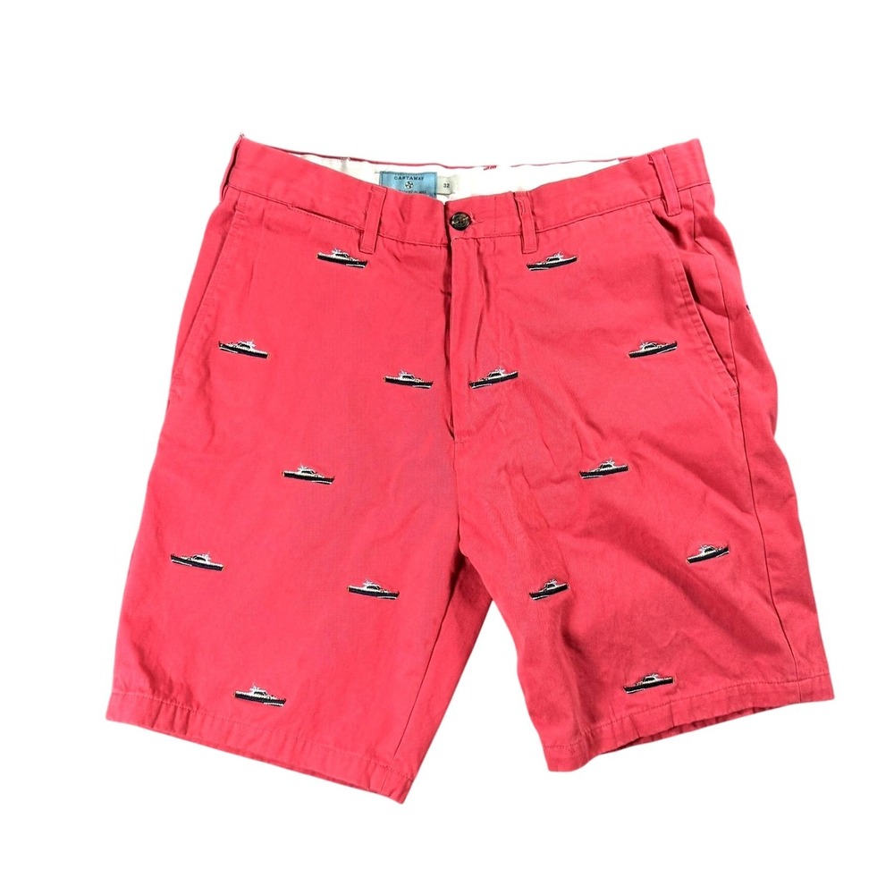 Castaway Shorts Mens 32 Red Boat Embroidered Chino Nautical 9 Inch Summer Casual